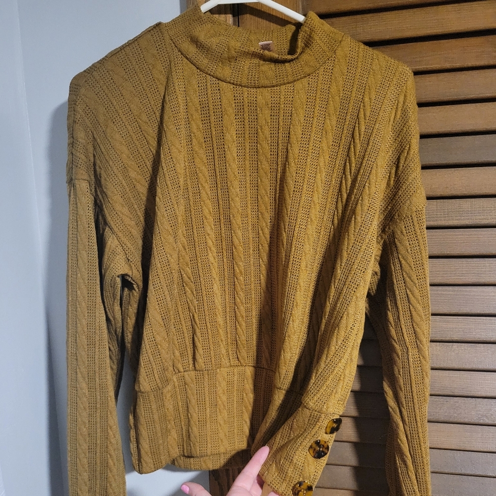 BKE Mustard Cable Knit Sweater